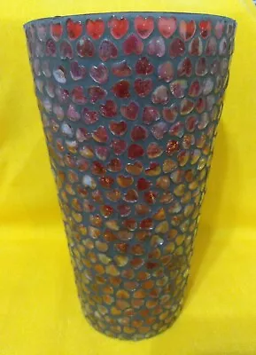 Orren Ellis 8  Tall Mosaic Glass Heart Table Vase /Candle Holder Handmade Red VG • $15.69