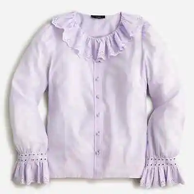 J.CREW Embroidered Ruffle-collar Top With Eyelet Size 4 New With Tag • $18.81