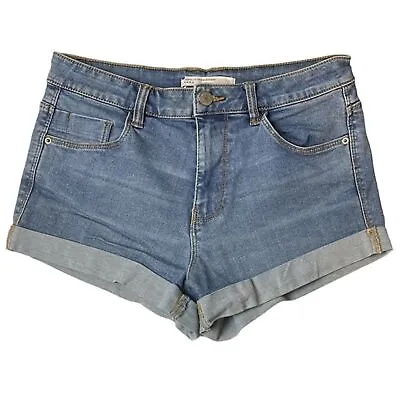 ZARA Trafaluc Denim Makers Shorts Women Size 6 Stretch Jean Cuffed Bottoms • $18