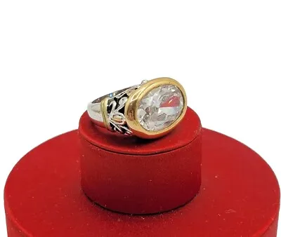 Vtg Sz 9 Ring Lg Clear Cubic Zirconia Scrolls Medieval Theme Fashion Jewelry • $49.99