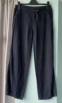 M&S COLLECTION Navy Blue Linen Blend Ladies Pull On Trousers Size 12M • £7