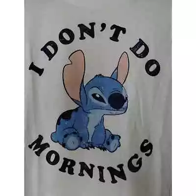 Disney Women's Size Medium Stitch I Don't Do Mornings White Graphic T-Shirt • $16