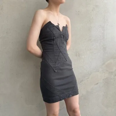 Glam By Caprice Sculpted Dress Black Denim Strapless Tight Fit US 4 • $29
