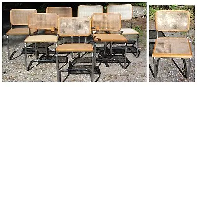 $1495 • Buy Vintage Set 8 Mid Century Marcel Breuer Style Cesca Chrome & Cane Chairs Italy