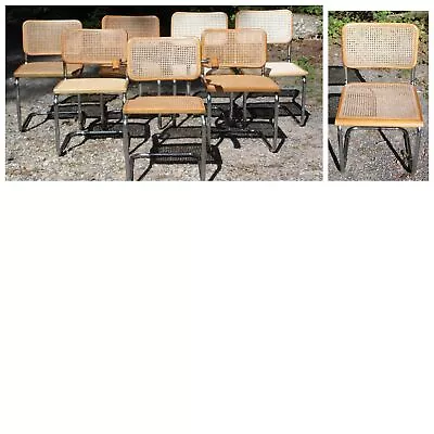 Vintage Set 8 Mid Century Marcel Breuer Style Cesca Chrome & Cane Chairs Italy • $1345.50