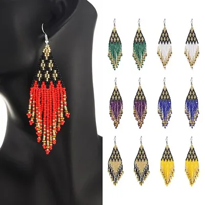 Multi Mix Colour Boho Beads Earrings Beaded Long Drop Dangle Earrings 2704 • $5.01