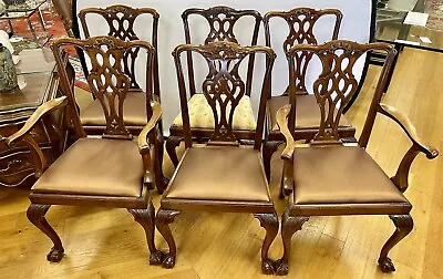 Elegant Set Of 6 Carved Mahogany Chippendale Dining Room Chairs With Ball & Claw • $1995