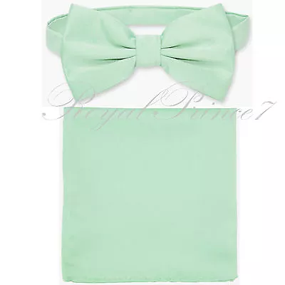 New Laurel Mint Green Men's Bow Tie & Pocket Square Hankie Wedding  Party Prom • $11.89