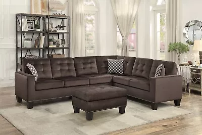 Reversible Brown Microfiber Sofa Sectional & Ottoman Living Room Furniture Set • $1299