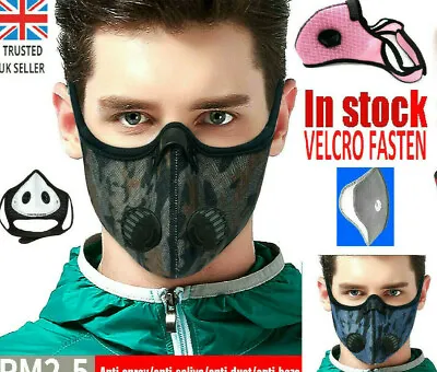 UK Camo Pm2.5 Filter Face Mask VENT Gym Anti Scarf Virus Reusable Mens Unisex • £5.95