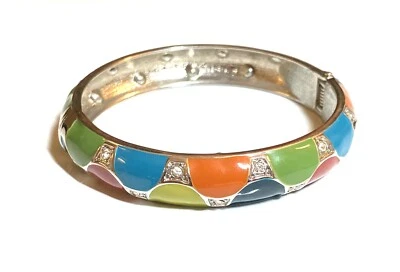 $12.99 • Buy Bracelet Silver Tone Multicolored Enamel Hinged