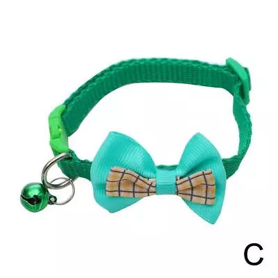 Plaid Bow Cat Dog Collar Adjustable With Bell Collar W 9CW9 • £1.23