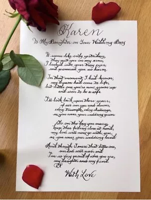 To My Daughter On Your Wedding Day Print Poem Calligraphy Handwritten Print • £9.97