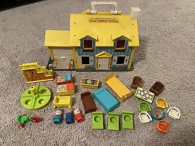 Vintage 1969 Fisher Price Play Family House W/ People & Accessories Yellow Tudor • $60