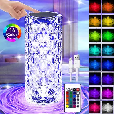 LED Crystal Table Lamp Diamond Rose Night Light Touch Atmosphere Bedside Bar US • $8.49