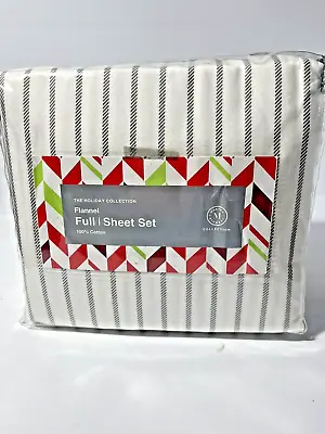 Martha Stewart Collection Full Size Flannel Bed Sheet Set New Stripped • $30