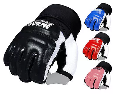 Leather Body Combat Gloves Rex Leather GEL UFC Punch Bag Training Sparring Mitts • £6.99