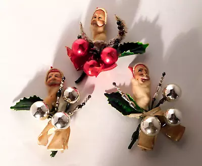 Vtg Cotton Spun Santa W/ Head Mercury Beads/ Glass Ornaments Decoration Lot Of 2 • $16.50