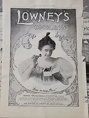  1900  Walter  Lowney's Chocolate Candy Name On Every Piece Vintage Ad • $9.99