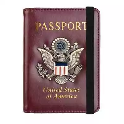 Eagle Print Card Cash Passport Holder PU Leather Wallets Change Purse With Elast • $9.99