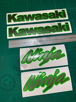 (X4) KAWASAKI NINJA Stickers Decals Set 200x32mm/130x52mm Gunmetal Grey & Green • £11.99