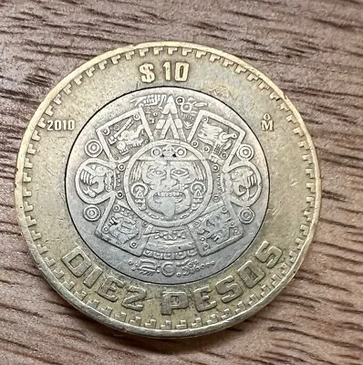 2010 MEXICAN DIEZ (TEN) 10 PESOS Mexico 🇲🇽 BIMETALLIC NATIONAL ARMS EAGLE COIN • $5.50