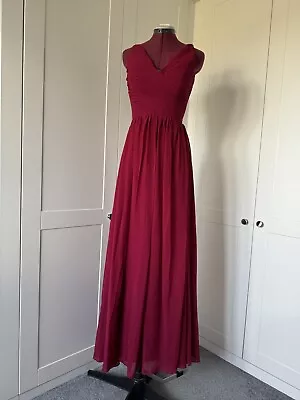 DylanQueen A Line/Princess Burgundy Ruched Floor Length Chiffon Dress Size XS • £23.99