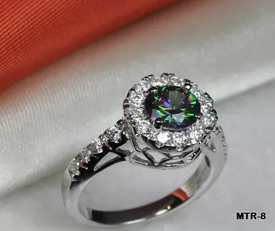 2.17 Carat Round Cut Halo Cz Mystic Topaz With Cz Accents Fashion Ring~mtr8~bl-m • $13.80