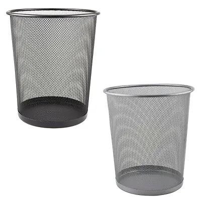 Paper Waste Bin Rubbish Basket Bedroom Office Metal Mesh 10L - Black / Silver • £5.95