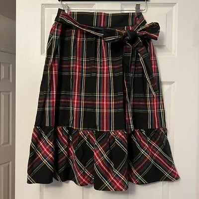 NEW J. Crew Factory | Big Bow Midi Skirt Stewardson Tartan Black Plaid Sz 8 • $39.99