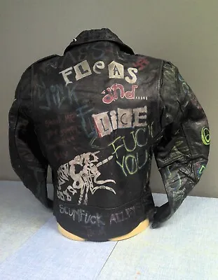 Vintage Leather Motorcycle Biker Jacket Punk Rock Scum Customized Men's Medium • $299.99