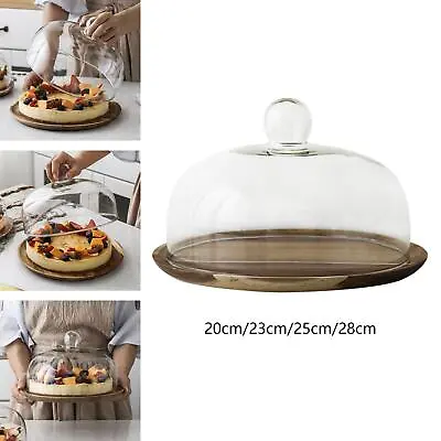 Wooden Cake Stand With Dome Tableware Decorative Fruit Dessert Plate Serving • £29.30