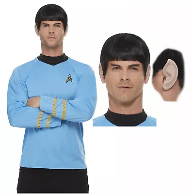 £25.31 • Buy Star Trek Official Spock Blue Shirt Top Uniform 60s Fancy Dress Opt Wig + Ears