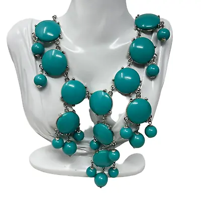 $10.19 • Buy Teal Blue Statement Bubble Necklace Bib Fashion Collar Silver Tone