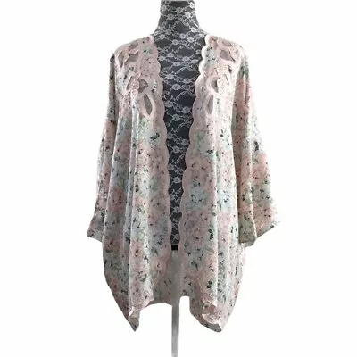 Victoria's Secret Vintage Floral Pink Scallop Top Women One Size Open Caftan 80s • $24.31