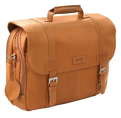 Cortez Colombian Leather Flapover Briefcase 15.6 Inch Laptop Business Shoulder B • £169.99