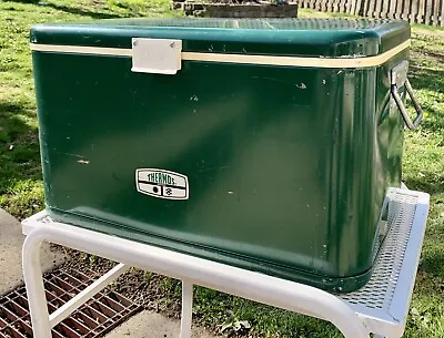 Vintage Thermos Green Metal Cooler 43 Qt With Tray Bottle Openers 22” Ice Chest • $85