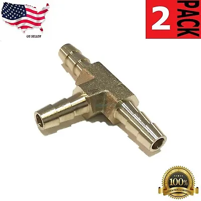 2pcs 1/4   HOSE BARB TEE Brass Pipe 3 WAY T Fitting Thread Gas Fuel Water Air • $4.49