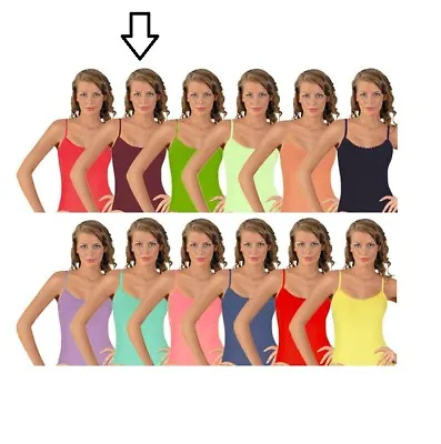 WOMENS LADIES PLAIN COLOURS 100% COTTON STRAPPY VEST TOP TANK SIZE 8 To 20 NEW • £3.59