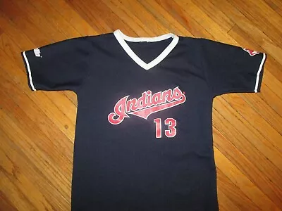 Vtg CLEVELAND INDIANS 13 JERSEY Ringer Chief Wahoo OMAR VIZQUEL Children KIDS SM • $24.99