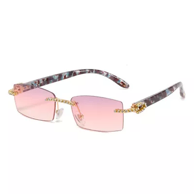 Rimless Rectangle Sunglasses Women Men Small Square Trendy Sun Glasses Shades • $12.95