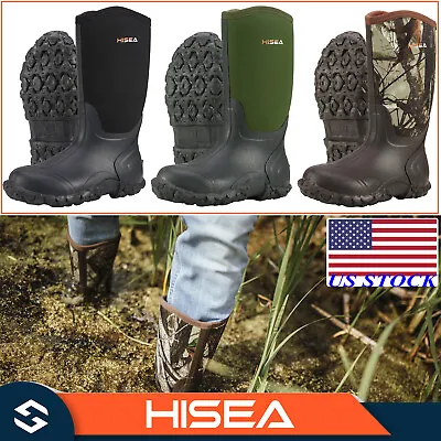 HISEA Men's Boots Mid-Calf Neoprene Rubber Insulated Rain Snow Muck & Mud Boots • $58.98