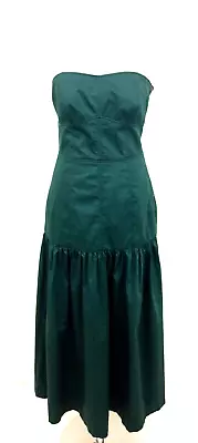 Zara Women's Strapless Dress Size M Dark Green Off Shoulder Flared Zip Used F1 • £6.99