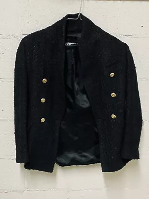 ZARA WOMEN NEW TEXTURED WEAVE JACKET Metal Buttons BLACK SIZE SMALL • $29