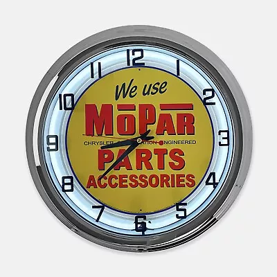 18  Mopar Chrysler Engineered Parts Metal Sign Designed White Neon Clock • $119.99