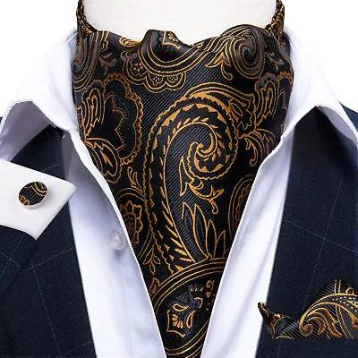 £10.79 • Buy Blue Paisley Mens Silk Ascot Cravat Tie Formal Scarf Handkerchief Cufflinks Set