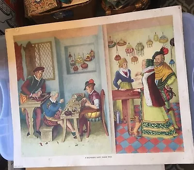 £8.84 • Buy 1950s Macmillan's History Classroom Poster:#70 A Bag Makers Shop, Tudor Times