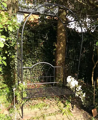 Black Metal Garden Bench Plant Roses Arbour Climbing Support Outdoor Patio Seat • £85.80