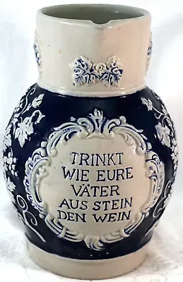 Vintage 1 Liter Motto Ware Salt Glazed Wine Jug Pitcher Blue White Germany • $39.99
