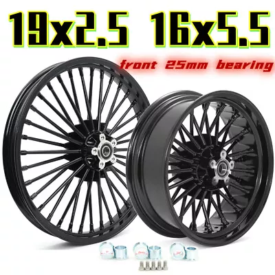 19X2.5 16x5.5 Fat Spoke Wheels Rims Set For Harley Choppers Dyna FXDB FXDL 08-17 • $679.88